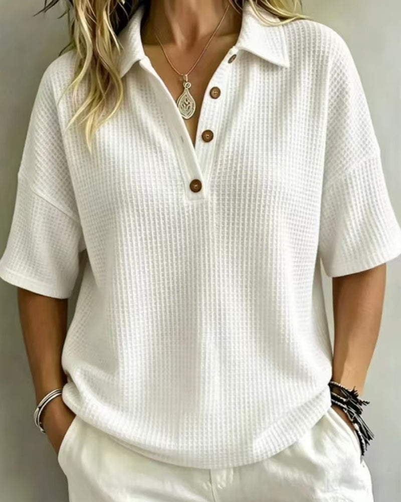addison | Relaxed Waffle Polo Top