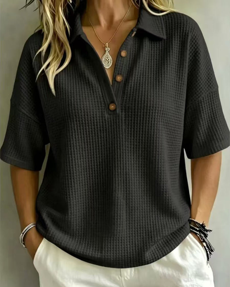 addison | Relaxed Waffle Polo Top