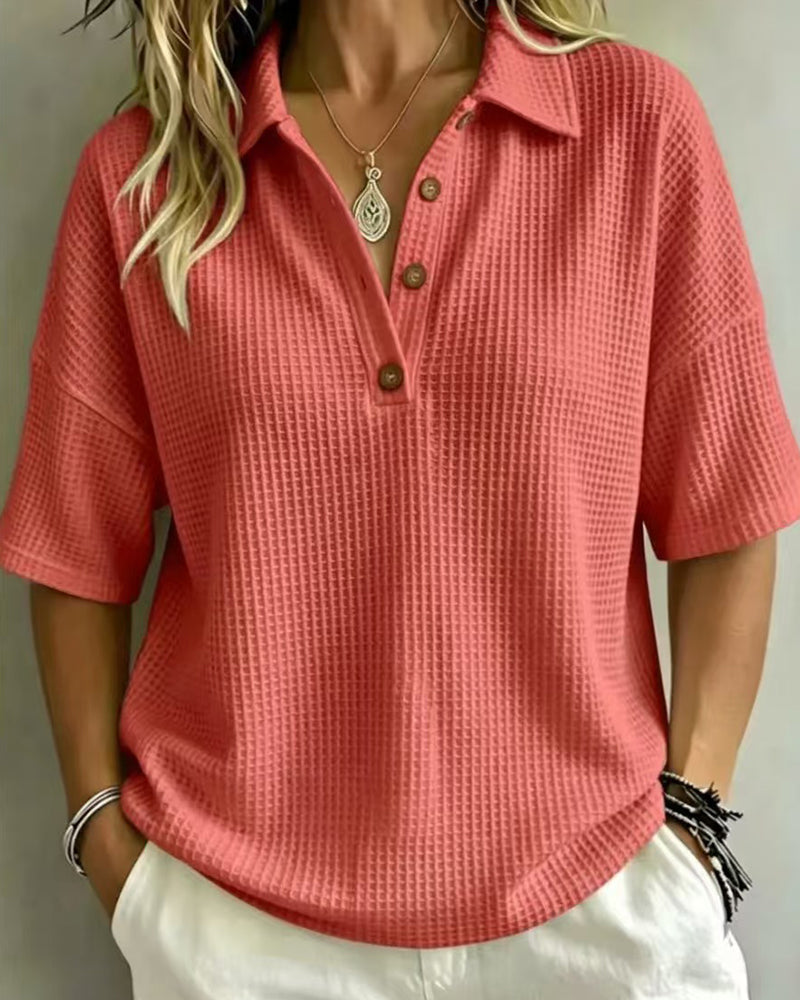 addison | Relaxed Waffle Polo Top