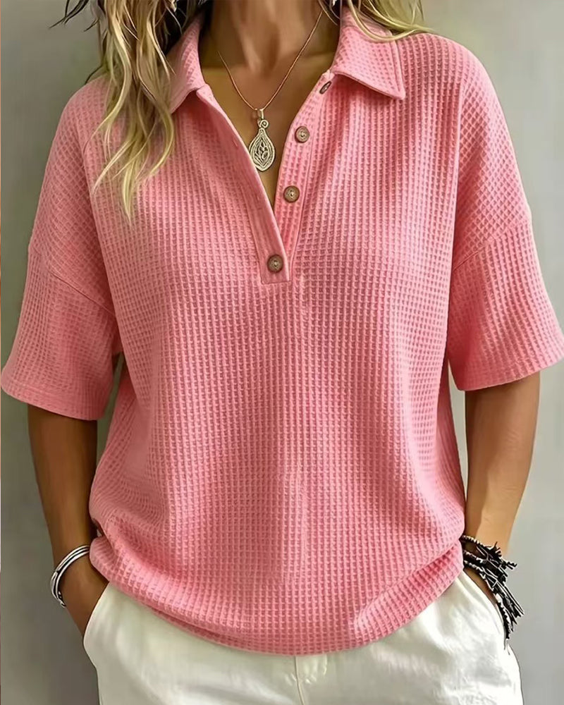 addison | Relaxed Waffle Polo Top