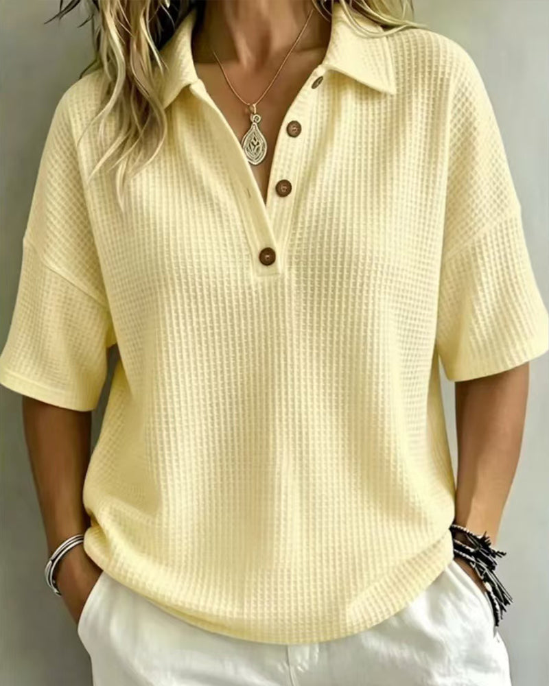 addison | Relaxed Waffle Polo Top