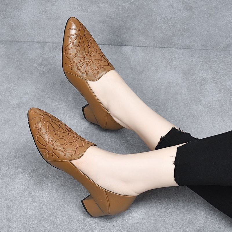 Tonette - Soft Leather Embroidered Pumps
